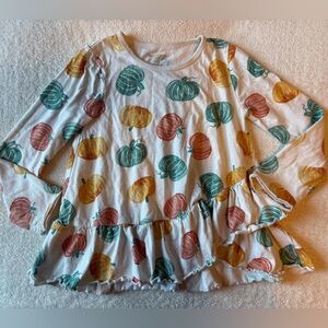 Burt's Bees Pumpkin Long Sleeve Tee, Ruffled Front. Green Orange, Sz 4T